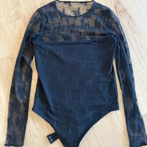 Abercrombie and Fitch Black Long Sleeve Mesh Body Suit Sz Medium NWOT